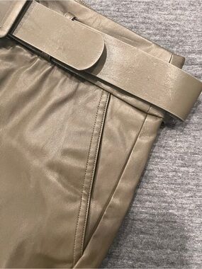 Women’s Faux Leather Pencil Skirt with Belt - Olive